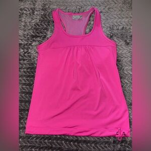 Athleta Pink Racerback tank with built in bra and drawstring at the bottom sizeM